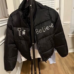 Black Puffer Jacket with Embellishments handmade designs best for outing